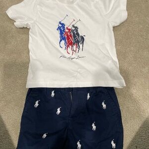 Ralph Lauren Kids White Tee and Navy Shorts Set